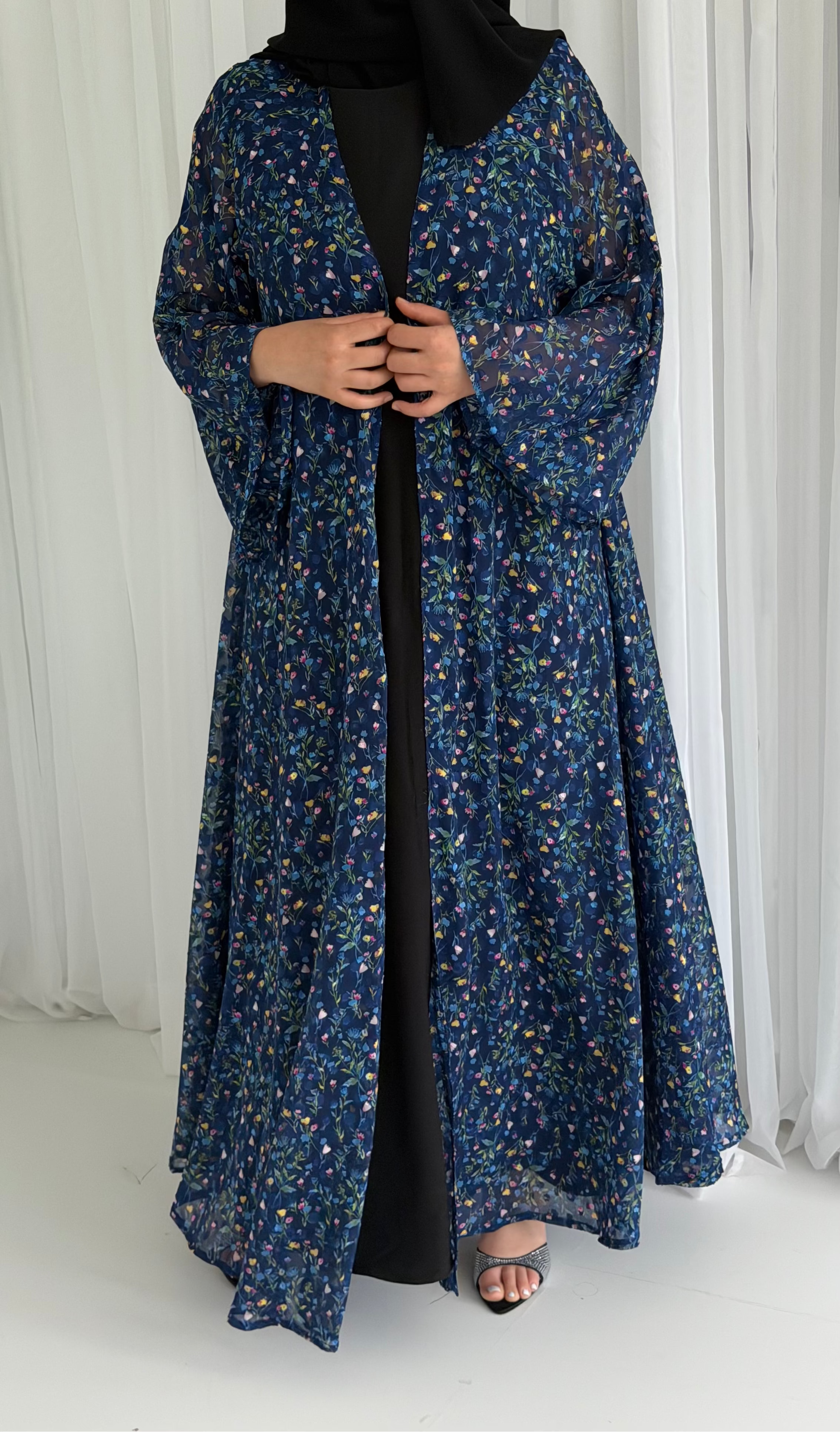 Chiffon Floral Blue Abaya