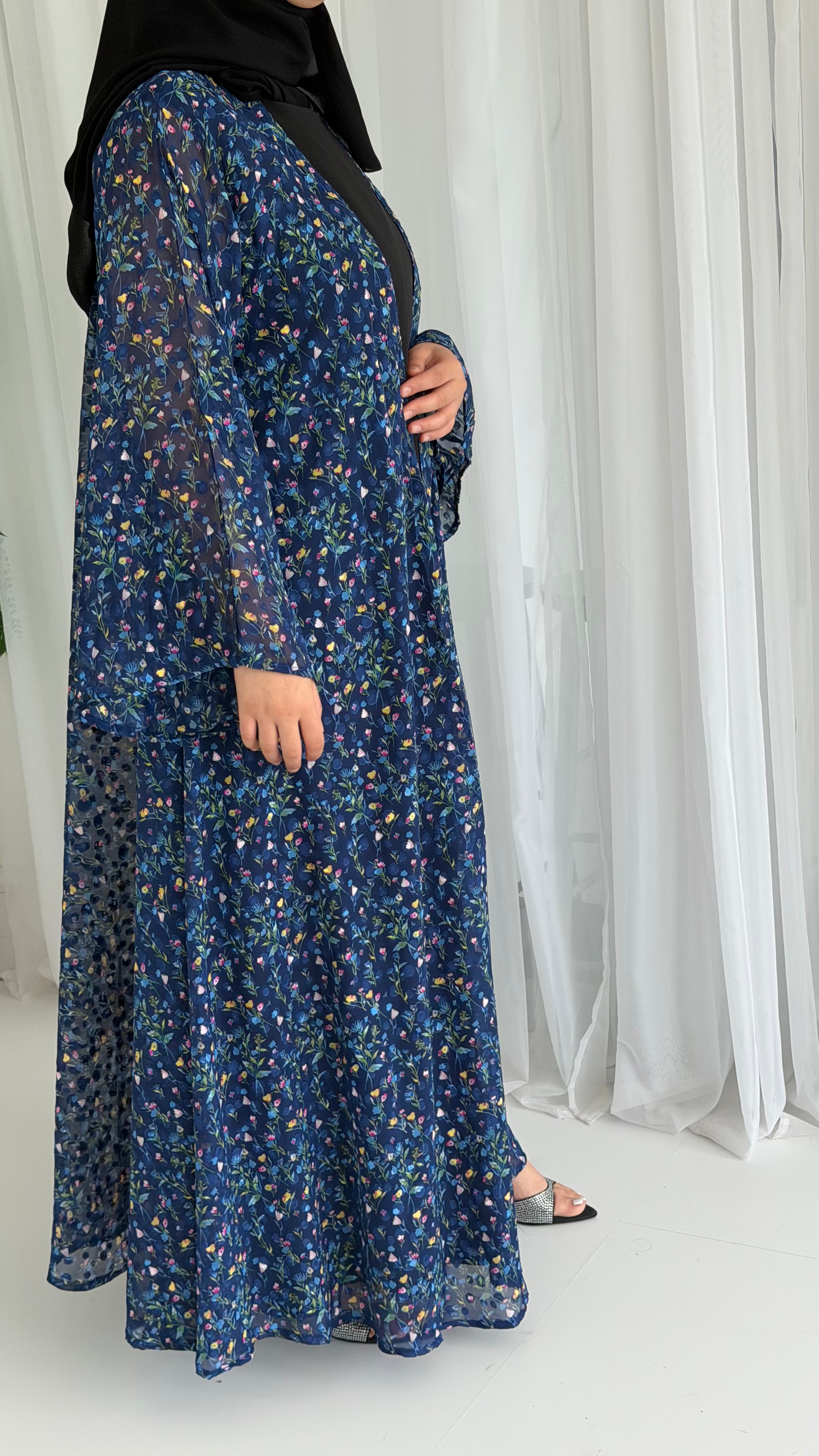 Chiffon Floral Blue Abaya