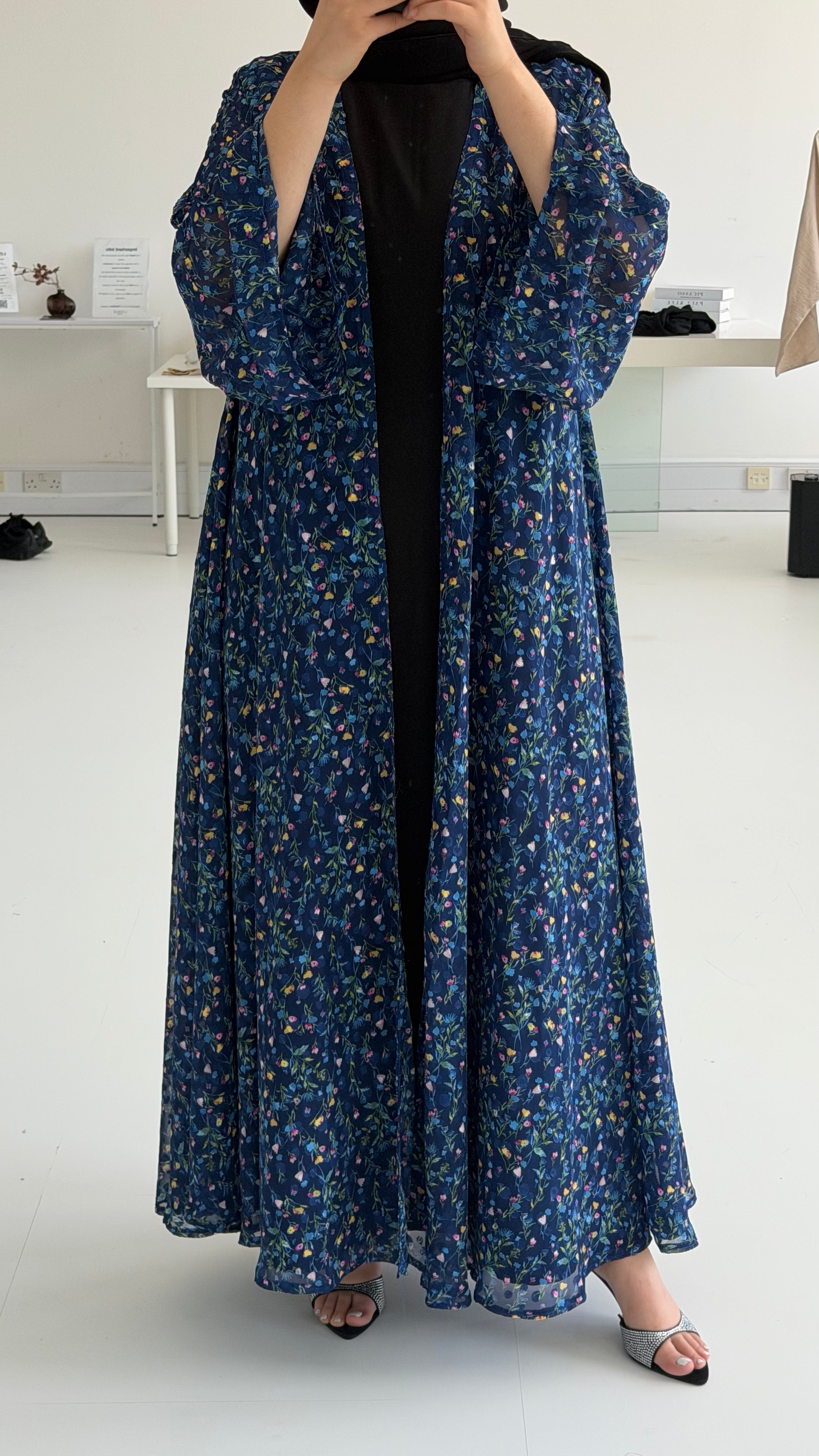 Chiffon Floral Blue Abaya