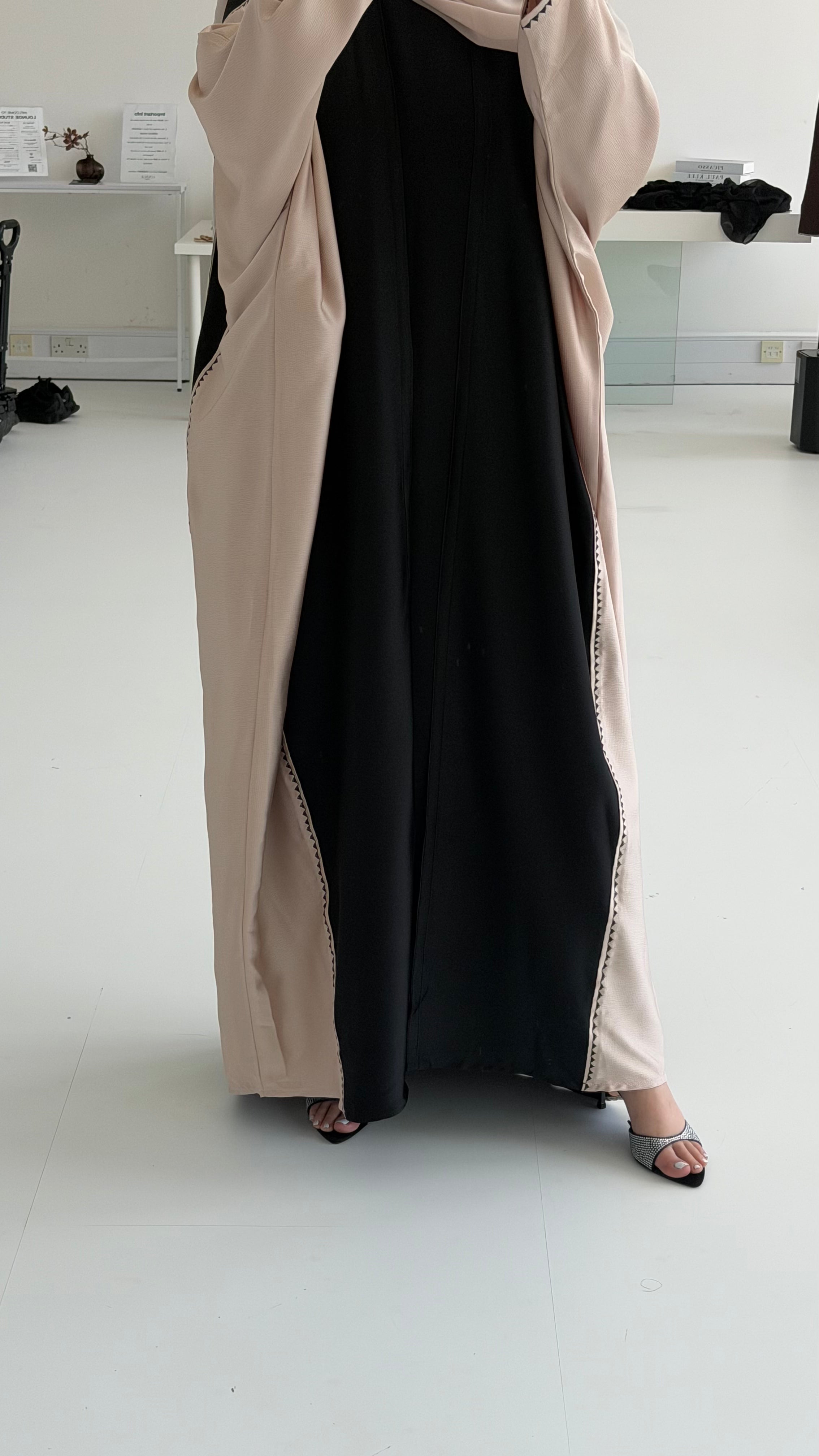 Cream/ Black Bisht Abaya