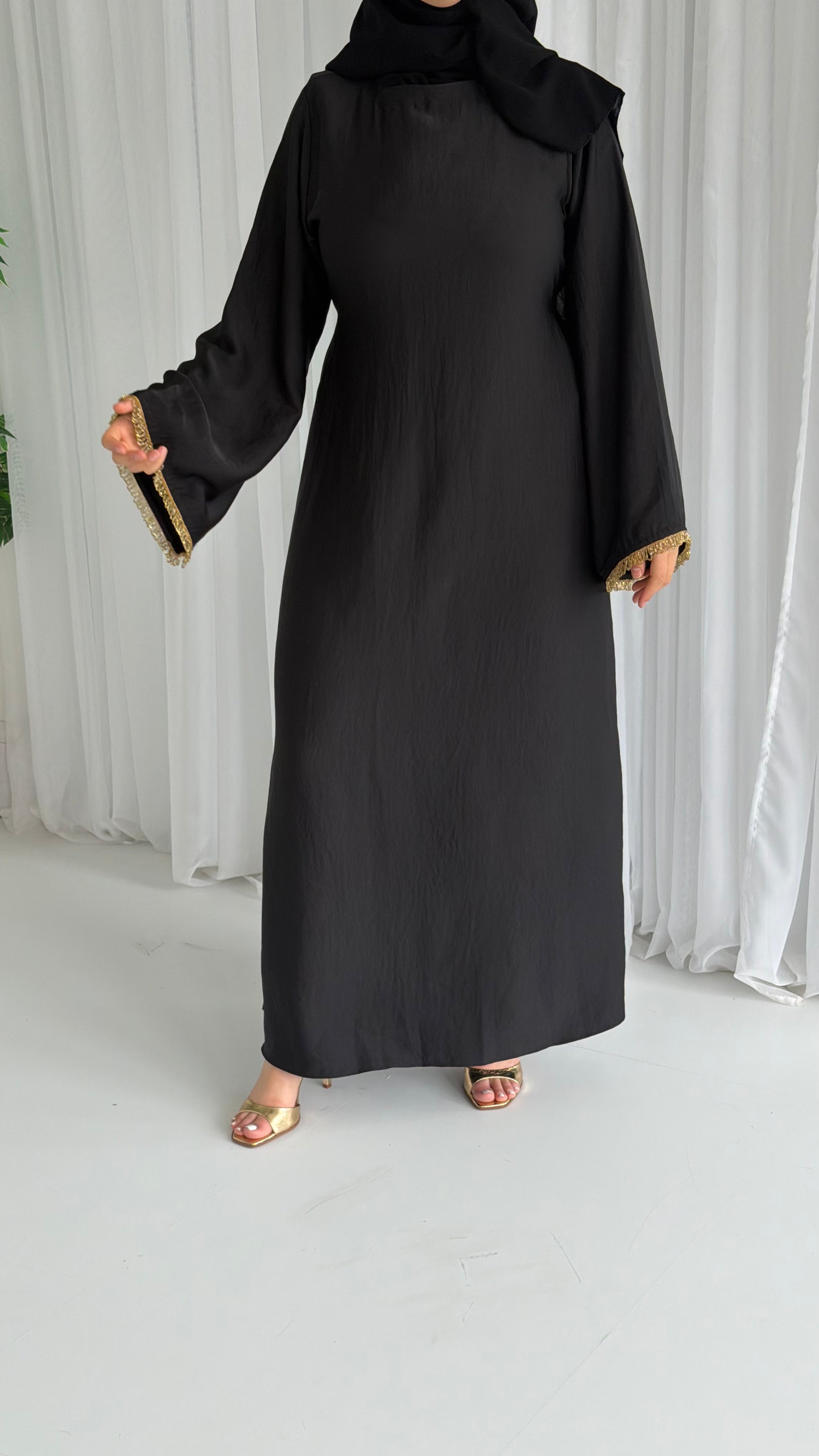 Black Abayah with Gold Beading