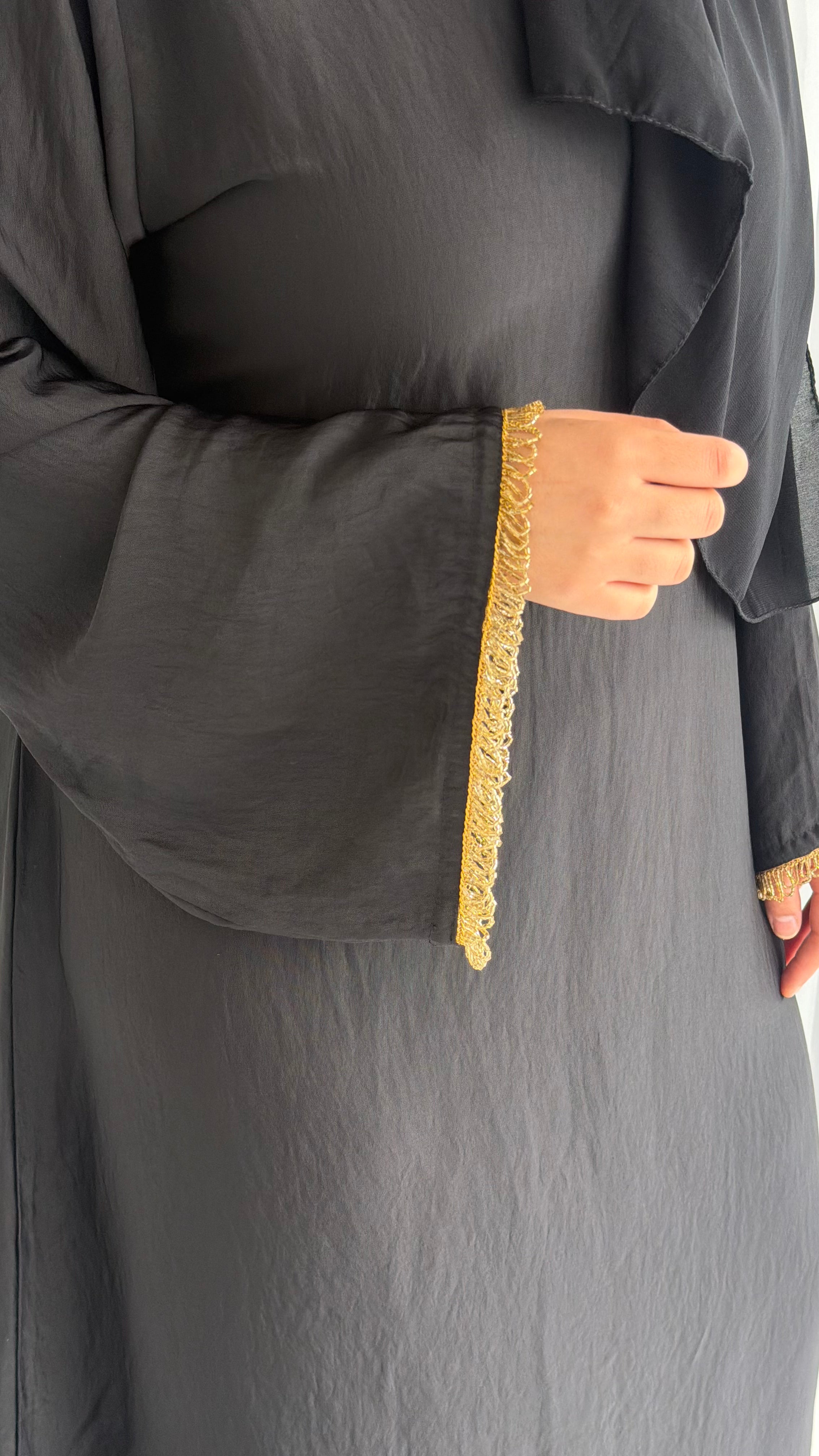 Black Abayah with Gold Beading