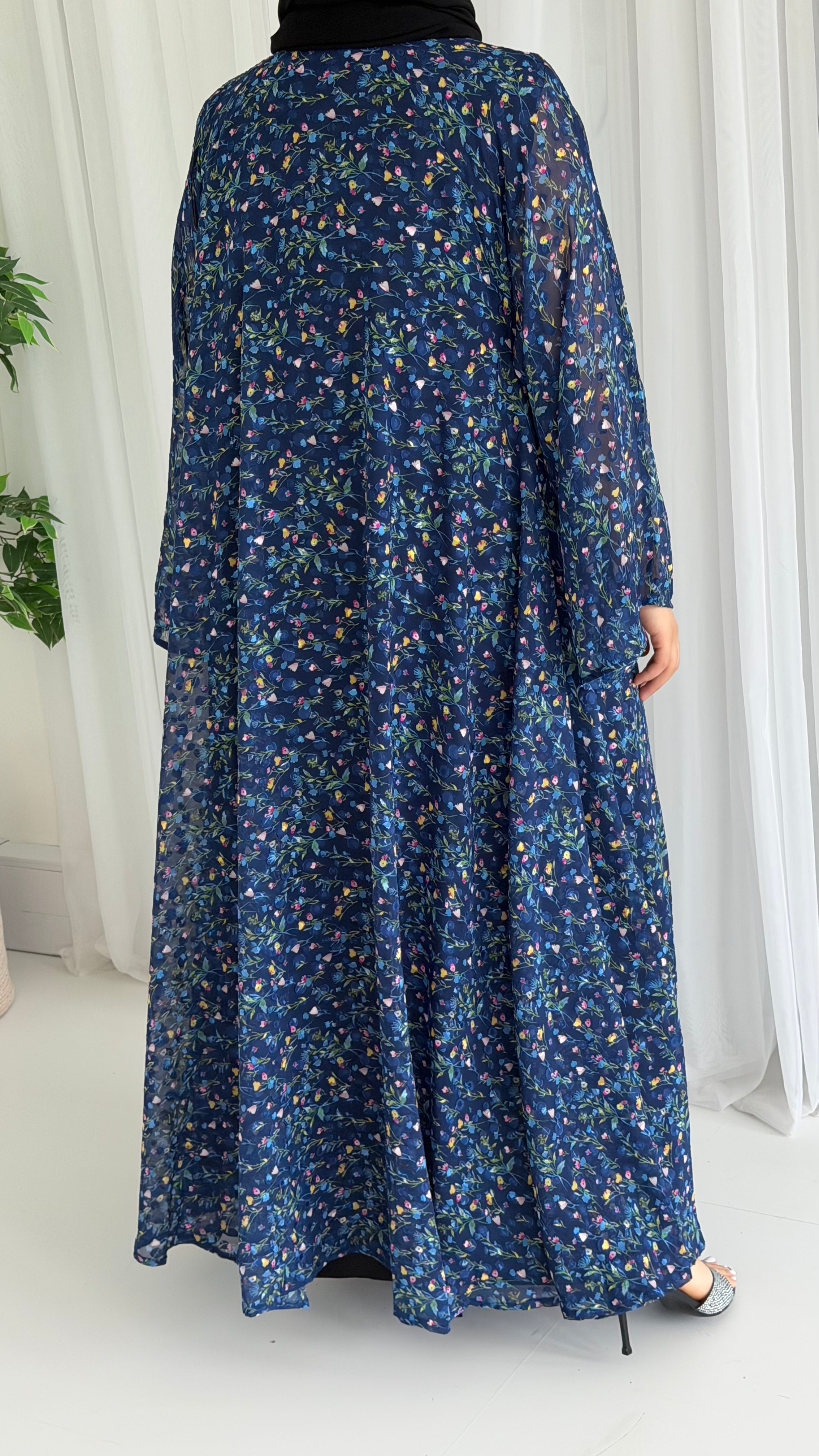 Chiffon Floral Blue Abaya