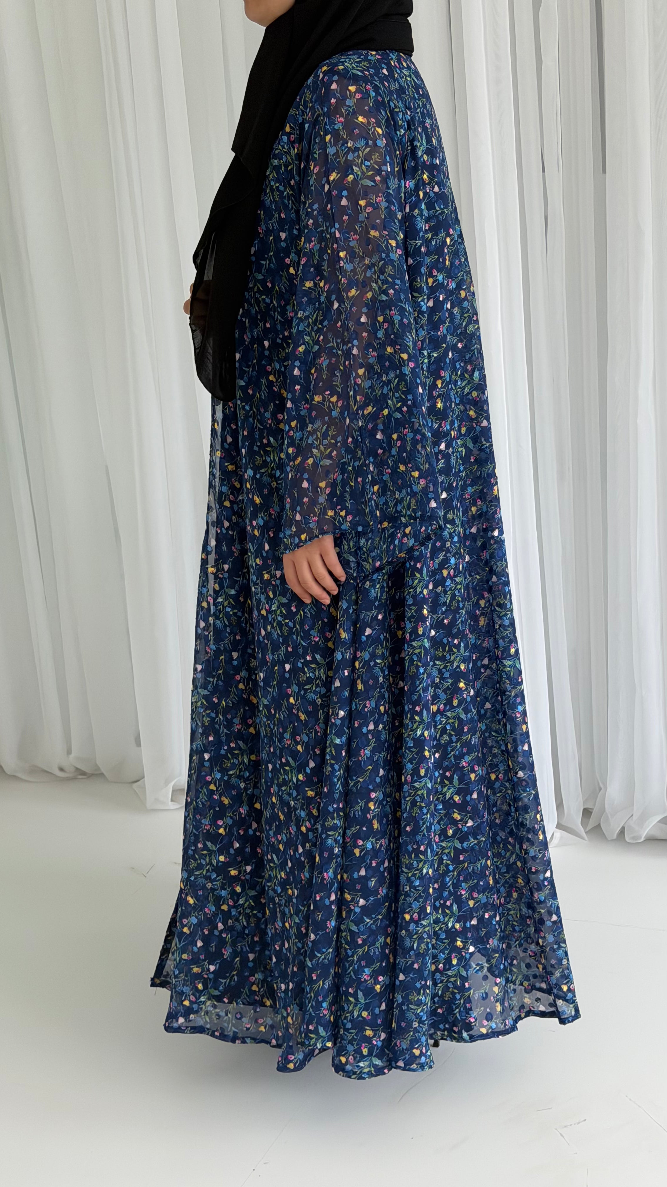 Chiffon Floral Blue Abaya