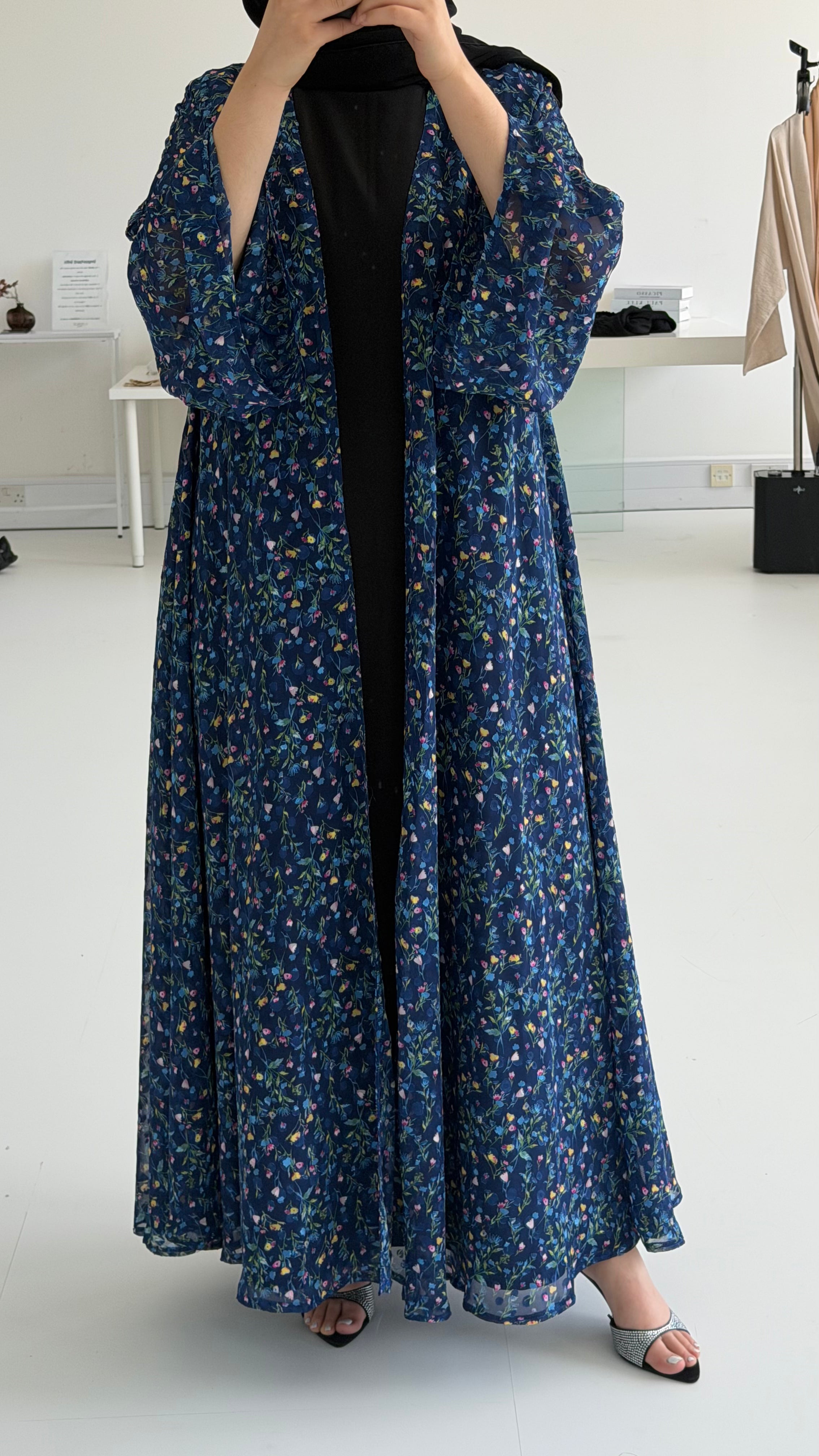 Chiffon Floral Blue Abaya