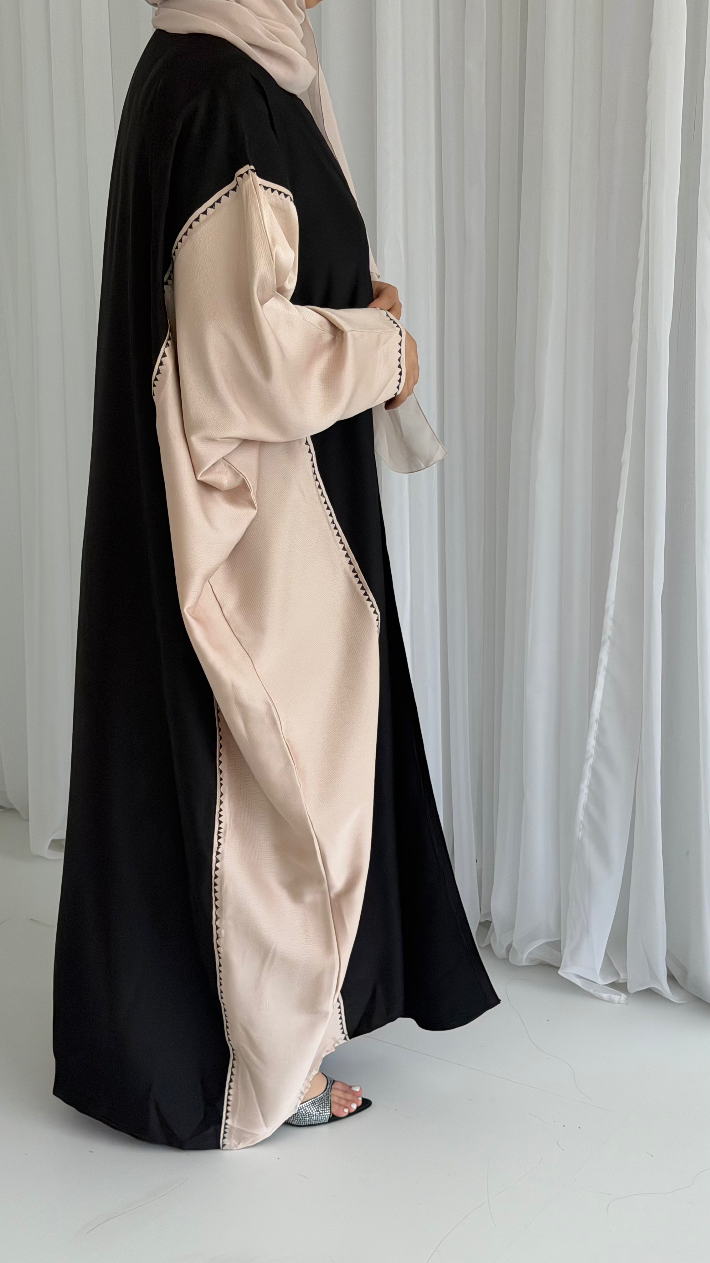 Cream/ Black Bisht Abaya