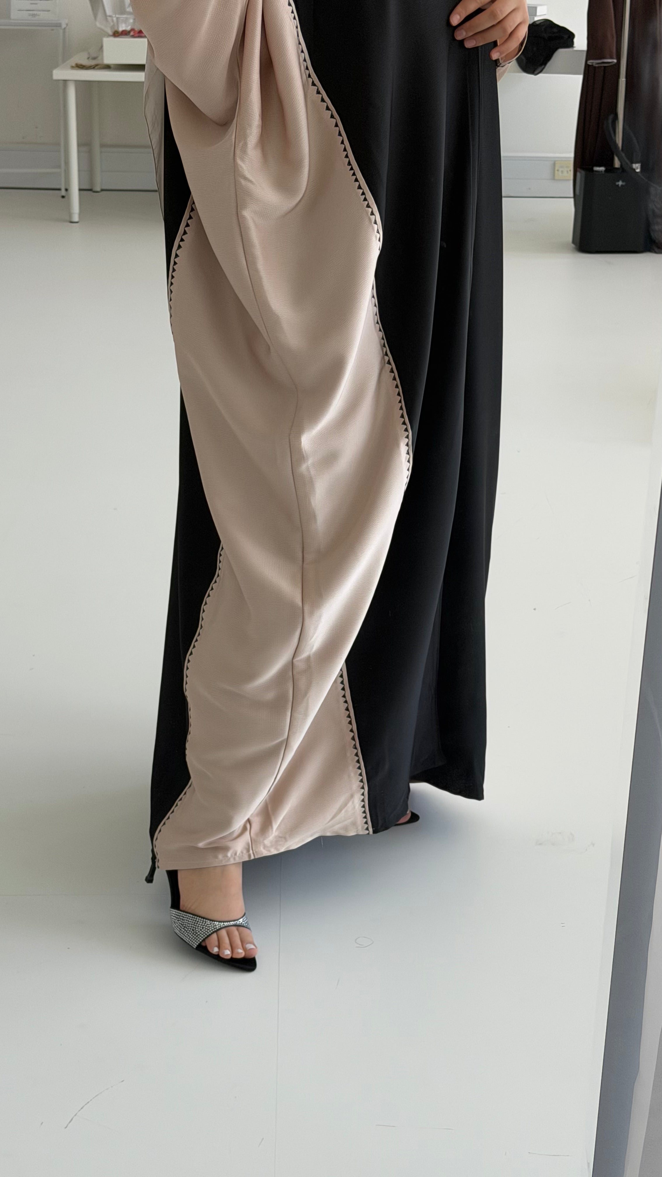 Cream/ Black Bisht Abaya