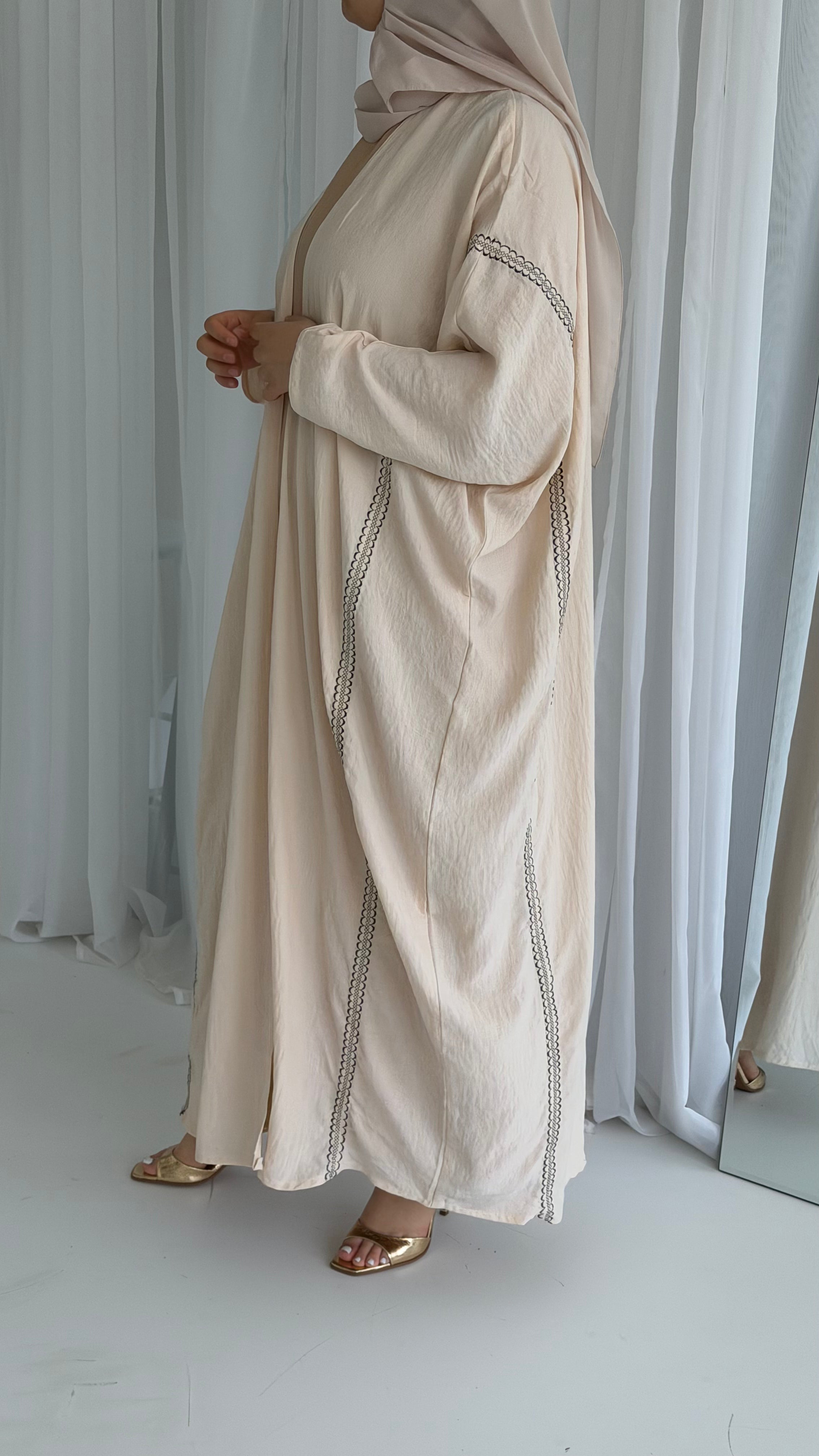 Cream Embroidery  Abaya
