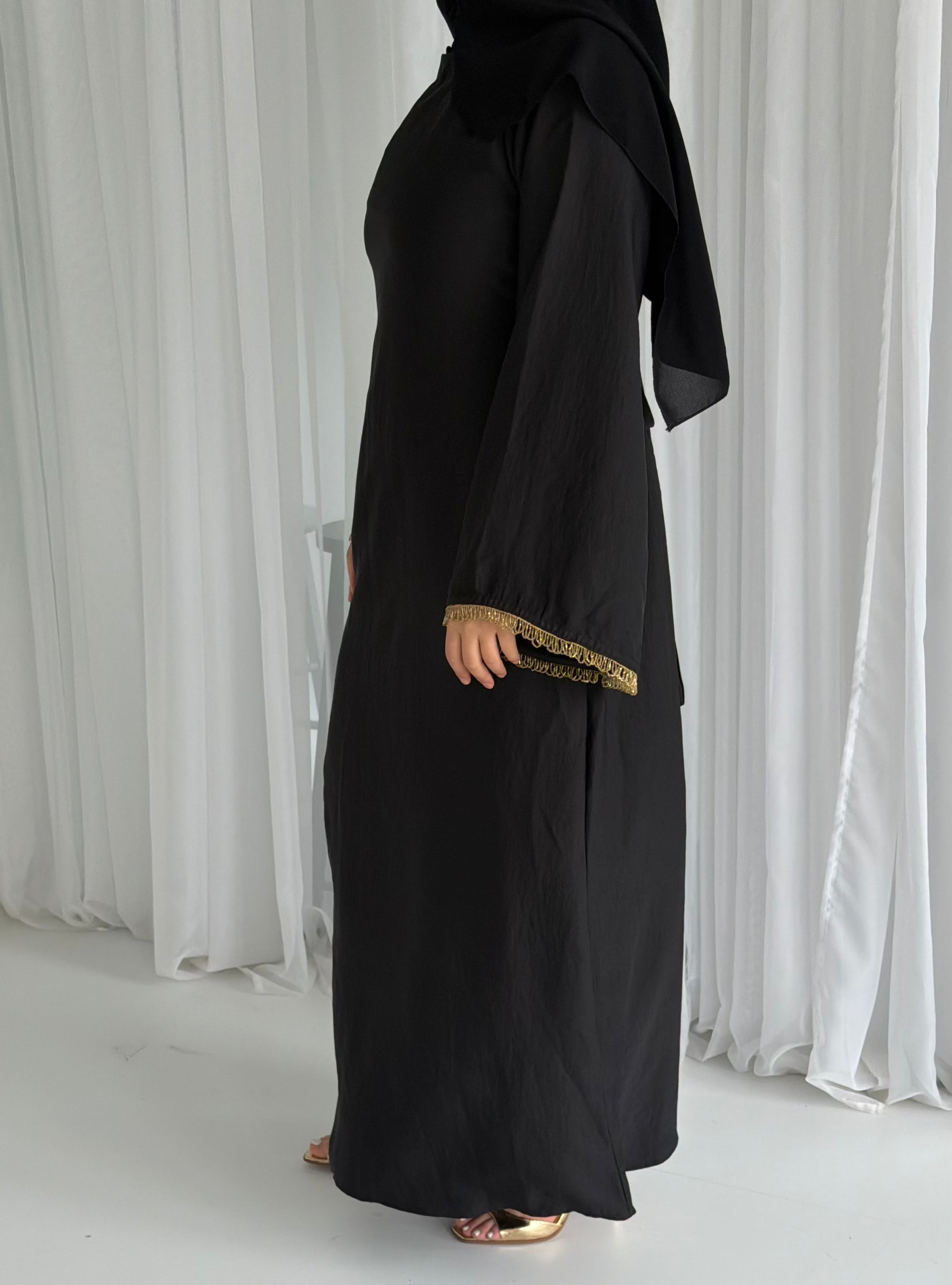 Black Abayah with Gold Beading